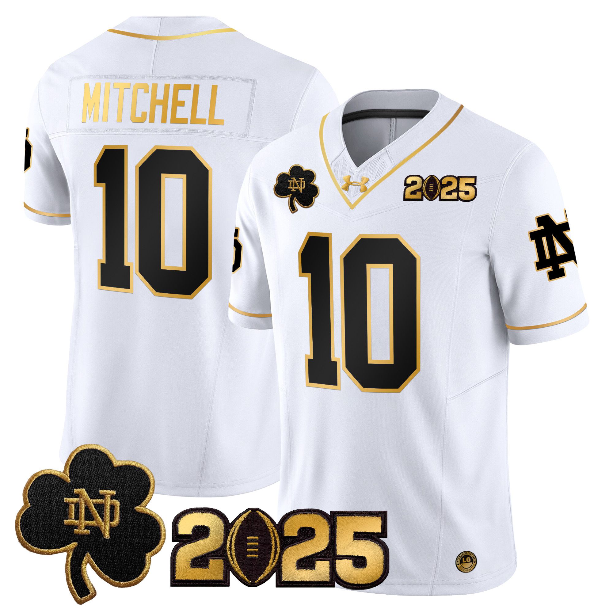 Men Notre Dame Fighting Irish #10 Mitchell White 2025 CFP Final Patch Gold Vapor Limited NCAA Jersey